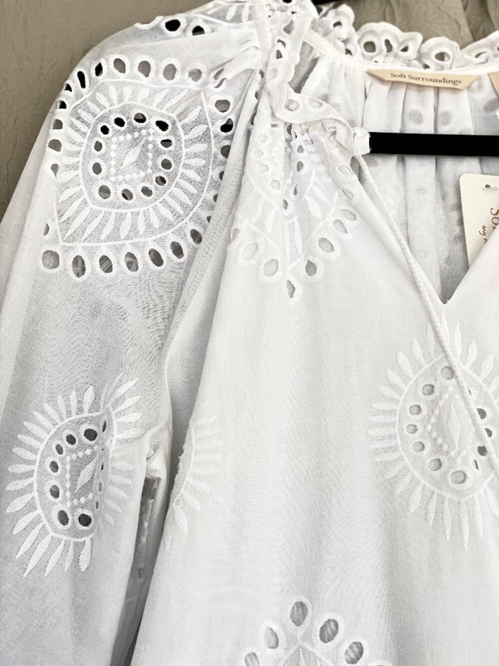 Soft Surroundings Small White Eyelet Peasant Midi Ruffle Dress Cotton 3/4 Sleeve - Picture 5 of 13